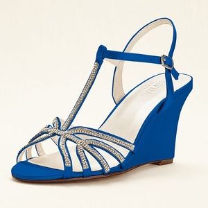 David’s Bridal Crystal T-Strap Satin Wedge